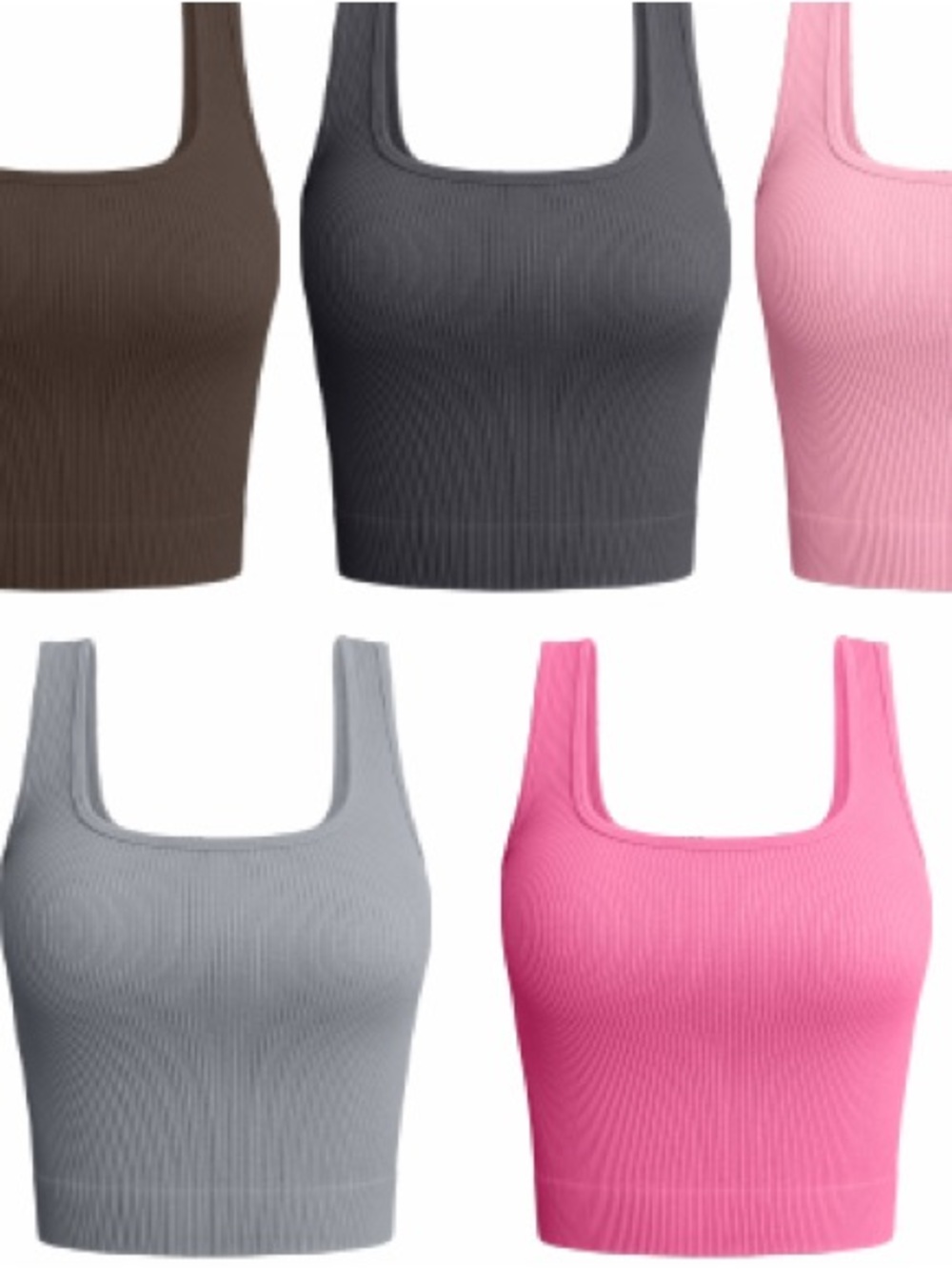 OQQ Ribbed Tank Crop Top Bundle - Pink and Gray